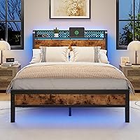 Vista 11 de Furnulem Base de cama tamaño individual con luces LED y estación de carga, base de cama con cabecera de almacenamiento de madera, cama de plataforma