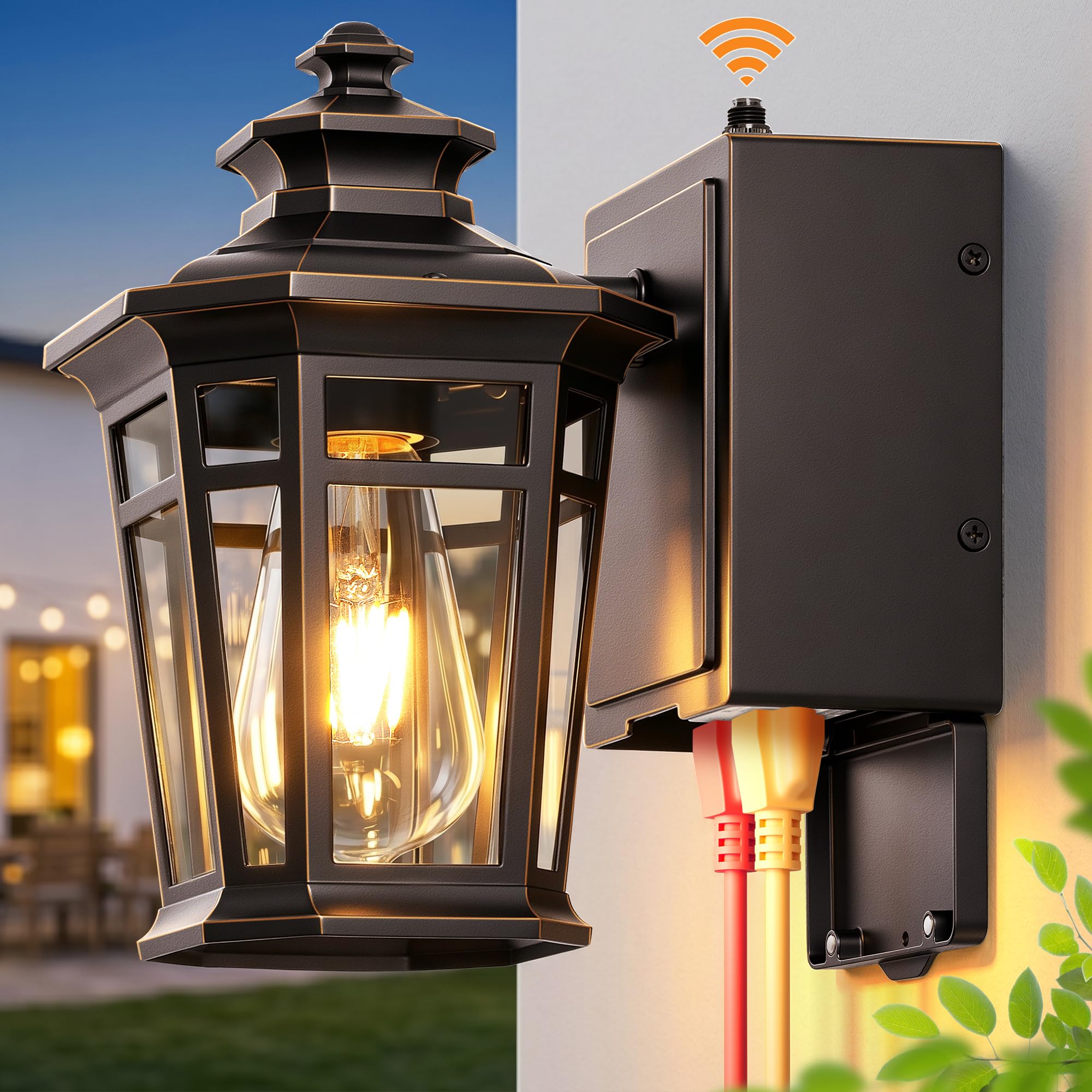 Gleamz Outdoor Wall Light with GFCI Outlet, Oil-Rubbed Bronze Aluminum