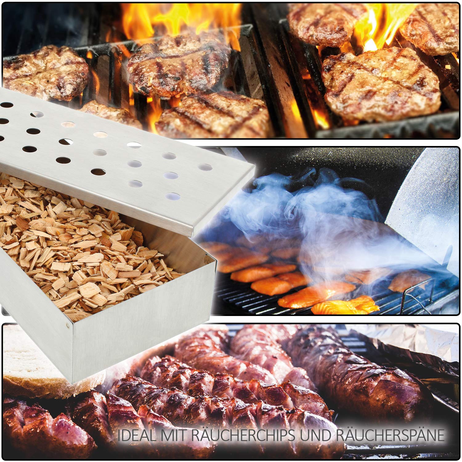 com-four® box per fumatori, grill a palla e gas - Smokerbox per grande aroma di fumo al BBQ - realizzato in acciaio inox