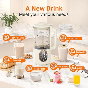 Beyn 10-in-1 Automatic Nut Milk Maker Machine, 60oz Large Capacity with 48 Titanium Blades & Self-Cleaning. for Homemade Almond, Soy, Oat Milk, Milkshake - Delay Start & Keep Warm Functions