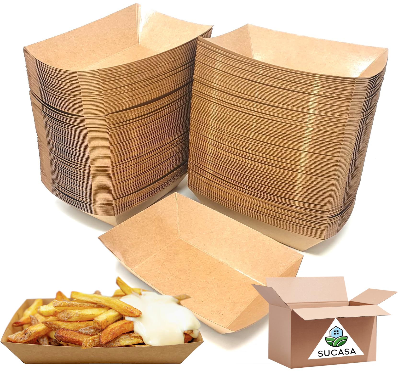 Medium Kraft Trays 250 Pcs - Paper Food Serving Trays, Kraft Food Serving Bowl Snack Tray with Organic Coating for Fast Food Party Picnic Sucasa …