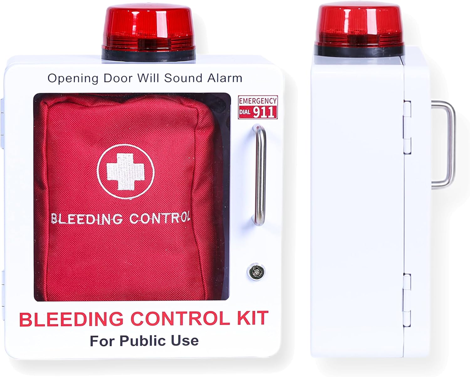 Bleeding Control Kit + Emergency Wall Mount Cabinet | Lock & Alarm Feature Included (White) Bleeding Control Kit + Emergency Wall Mount Cabinet | Lock & Alarm Feature Included (White)