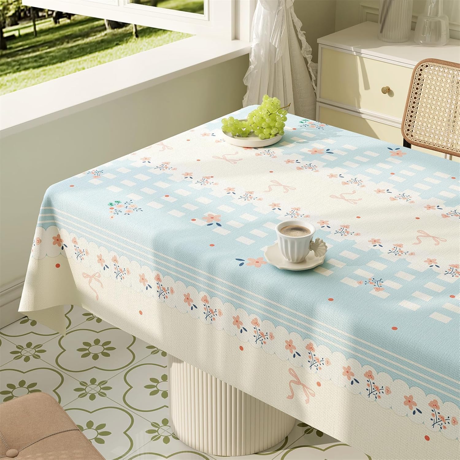 KIJyfgTR Rectangular Tablecloth Ideal For Outdoor Garden Parties(Blue,140x220cm)