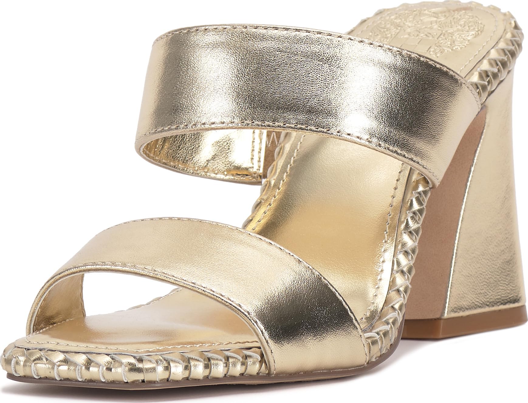 Photo 1 of Vince Camuto Women's Kaden Stitched Block Heel Mule Sandal, Egyptian Gold, 8.5