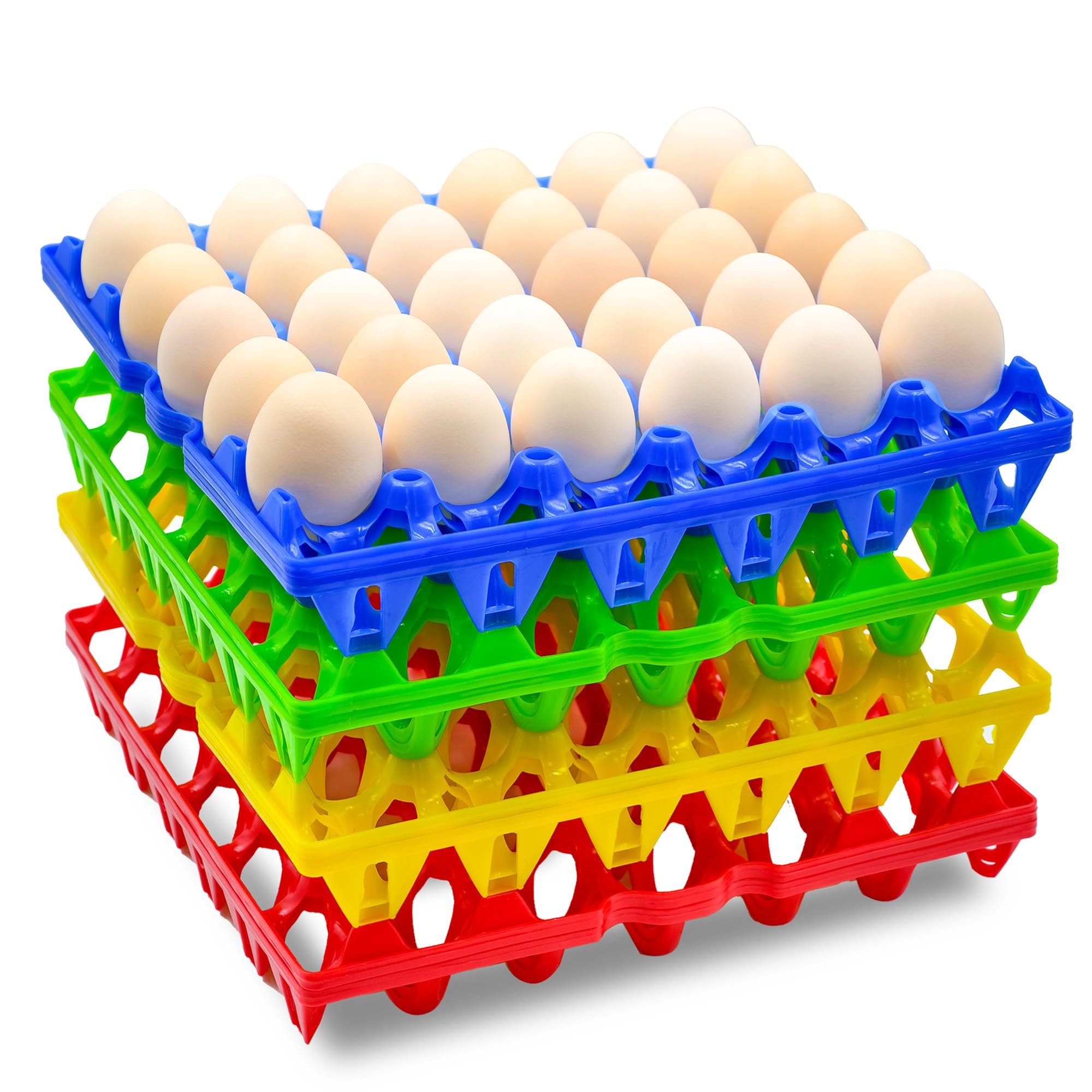 8-Pack Plastic Egg Tray Egg Crate, 30-Egg Flats for Home Chicken Farmers, Stackable &amp; Durable, Great for Storing, Sorting &amp; Shipping, and Reusable