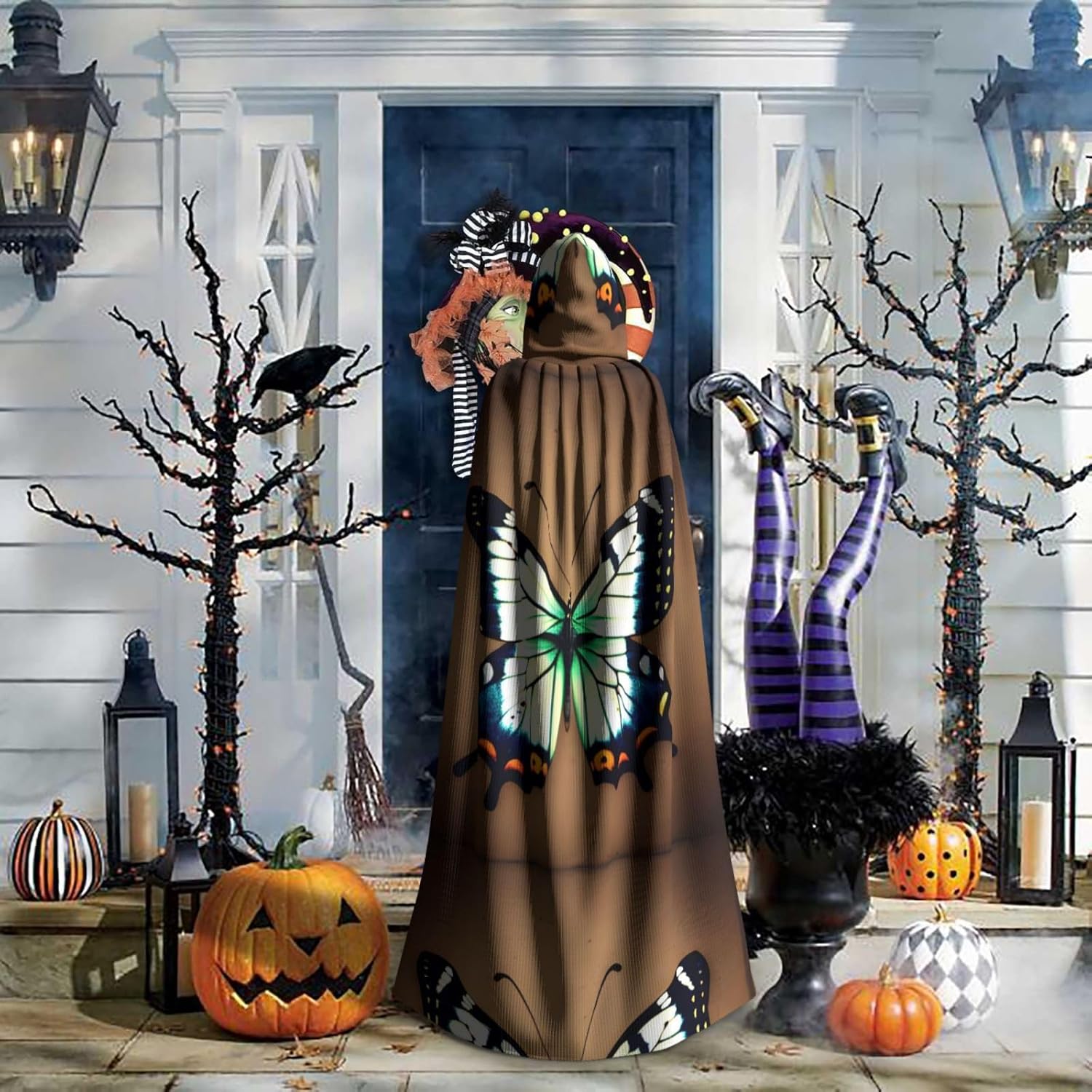Cute Little Butterfly Men Women Halloween Role Play Party Decoration Hooded Poncho Black
