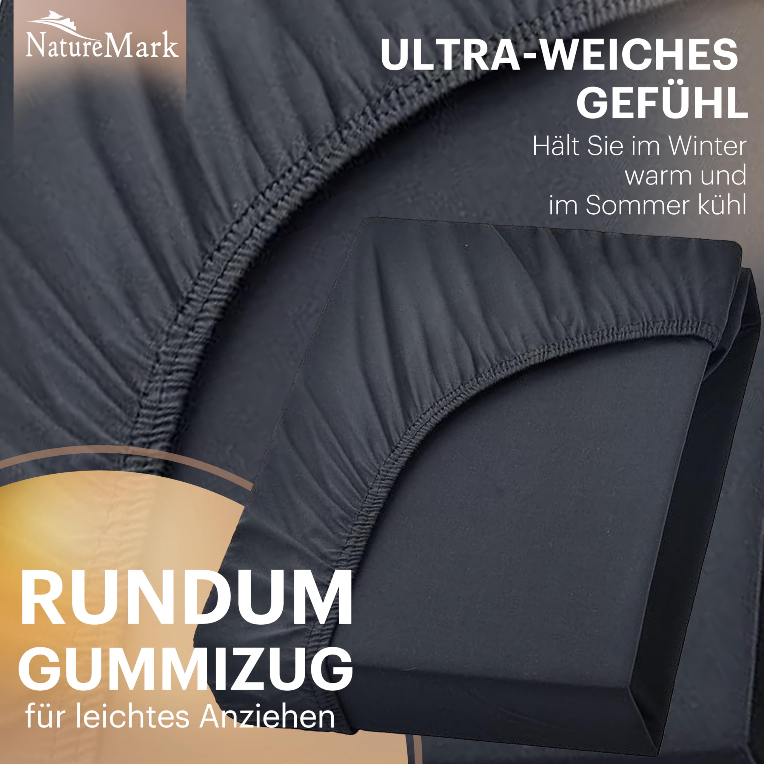 NatureMark Prześcieradło dżersejowe z gumką, 100% bawełna, w wielu rozmiarach i kolorach, markowa jakość, Öko-Tex Standard 100 (180x200-200x200 cm, Czarny)