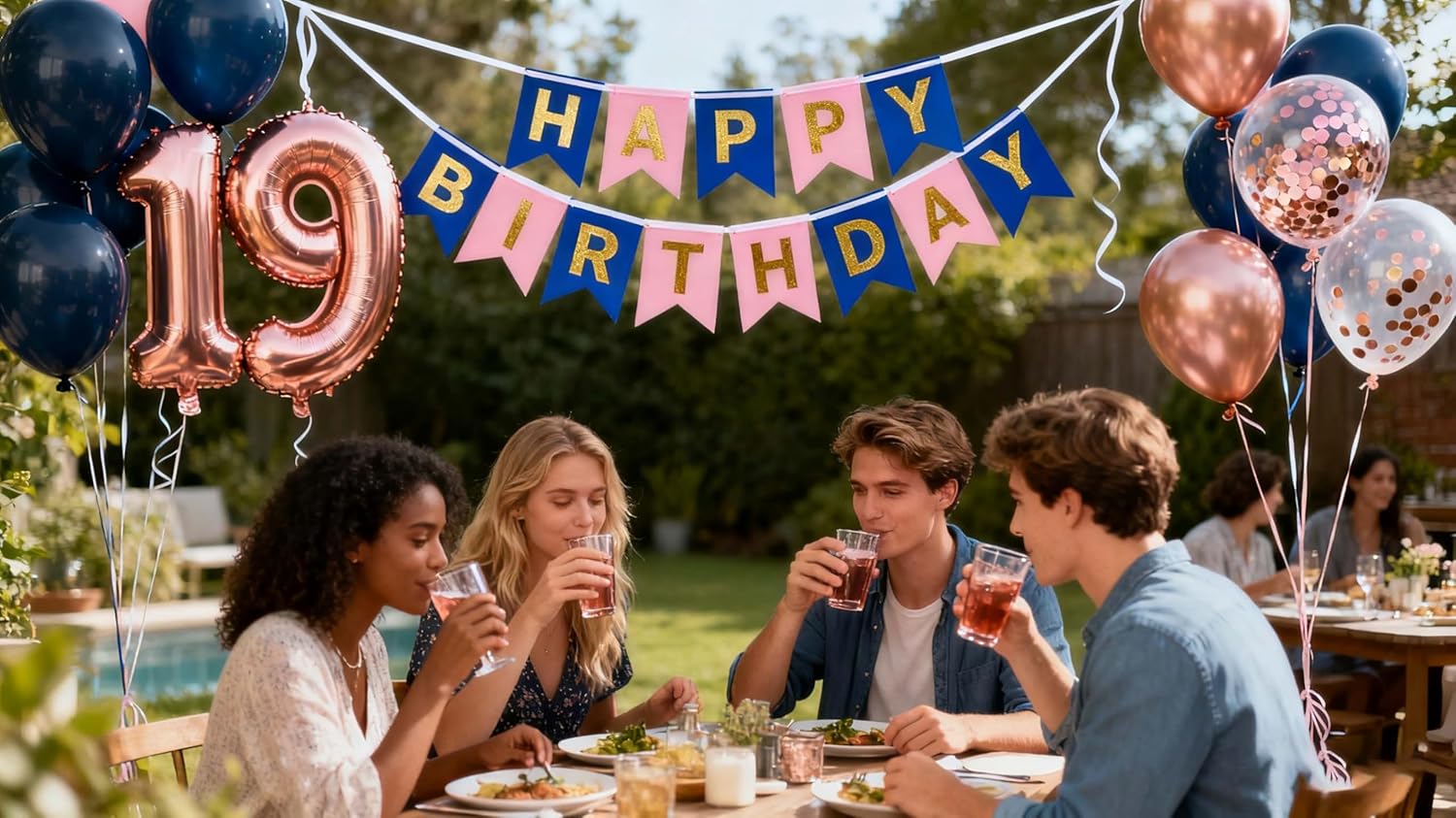 19th Birthday Party Decorations Navy Blue Rose Gold for Girls Boys, Birthday Banner Number 19 Foil Balloons Latex Confetti Balloon for Her Him Daughter Son 19 Years Old Birthday Supplies(19th) - Image 2