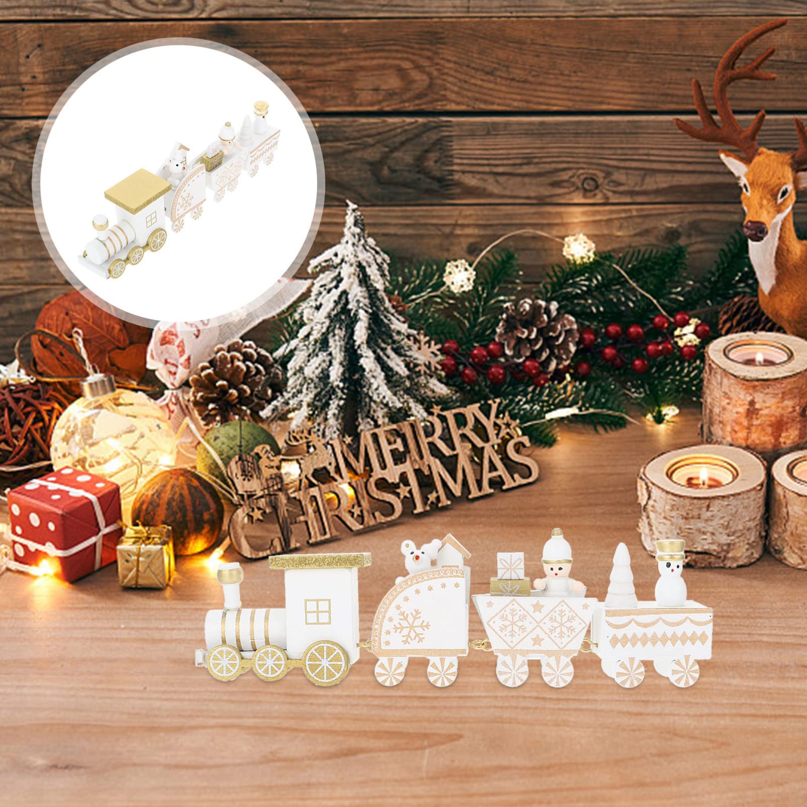 NUOBESTY Christmas Train Ornaments Festive Desktop Decor for Living Room Bedroom Kindergarten Cartoon Design Elegant Craftsmanship for Holiday Parties Celebrations