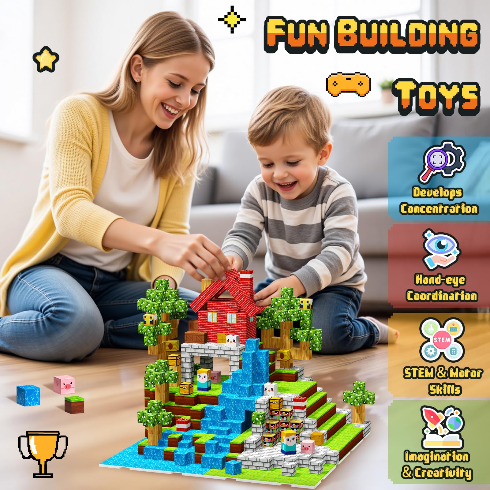 Wootoyz 100 Piezas Cubos Magneticos Bloques, Regalo Niño Niña 3 4 5 6 Años Bloques Magneticos Construccion Niños Juguetes Niño 3-6 Años Regalos de Cumpleaños para Niños