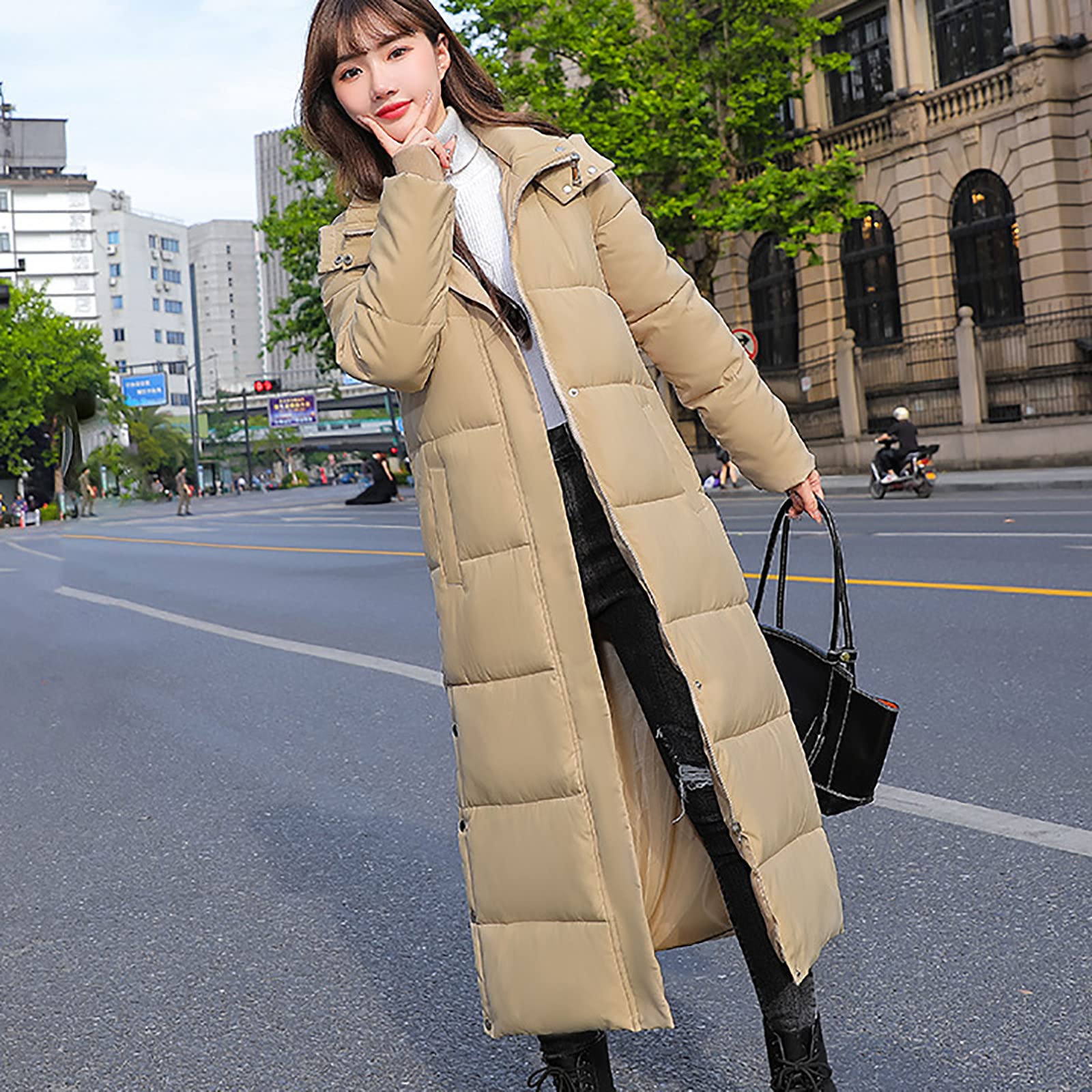 Wintermantel Damen Lang Winterjacke Dicke Steppjacke Warm Daunenjacke Winter Steppmantel Winddicht Damenmantel mit Kapuze Parka Outdoorjacke Frauen Mantel Große Größen Extra Lange Daunenmantel