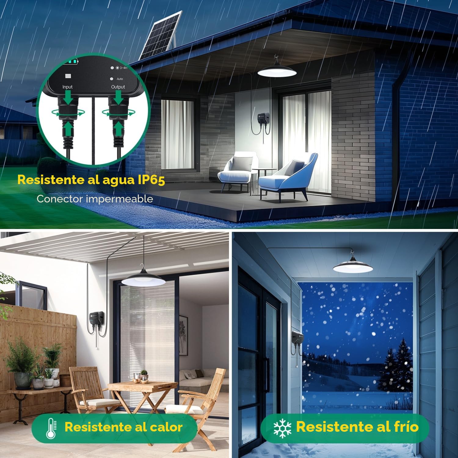 Aigostar - Lámpara solar exterior con mando a distancia y cuerda de tracción,cable de 8 m,batería de capacidad de 6000 mAh,gran panel solar,IP65.Luz led para interior,jardín,camping,2 piezas