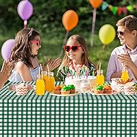 Vista 7 de 12Pack Dark Green Plastic Checkered Tablecloth, Premium Decorative Disposable Green Gingham Plaid Table Cloths for Parties, Rectangle Party Table
