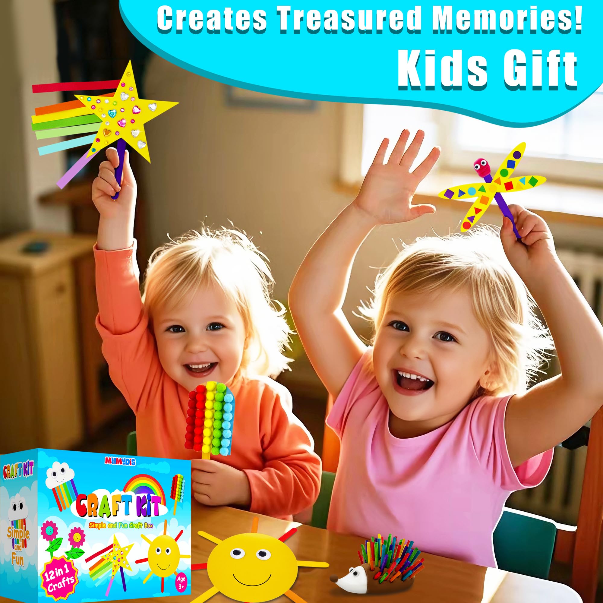 MHMYDIS First Craft Kit para niños – Kit de manualidades 12 en 1 sin ensuciar para niños de 4 a 8 años – Suministros de kit de manualidades para niños – Regalos para niñas y niños de 3, 4, 5, 6, 7, 8