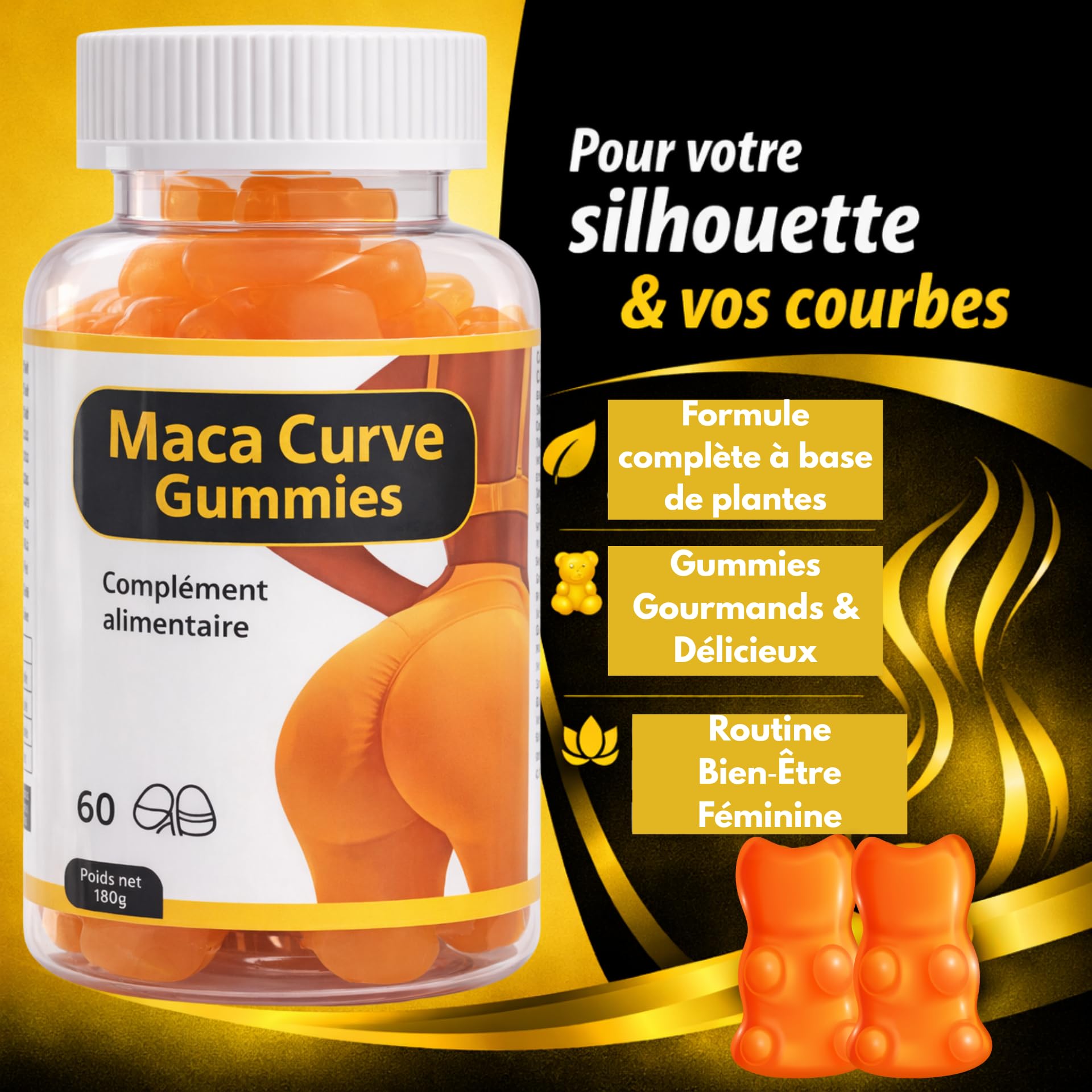 Lot de 2 – Maca Curve Gummies – Complément Alimentaire – Maca & Fenugrec – 120 Gummies – Forme, Silhouette & Courbes Naturelles