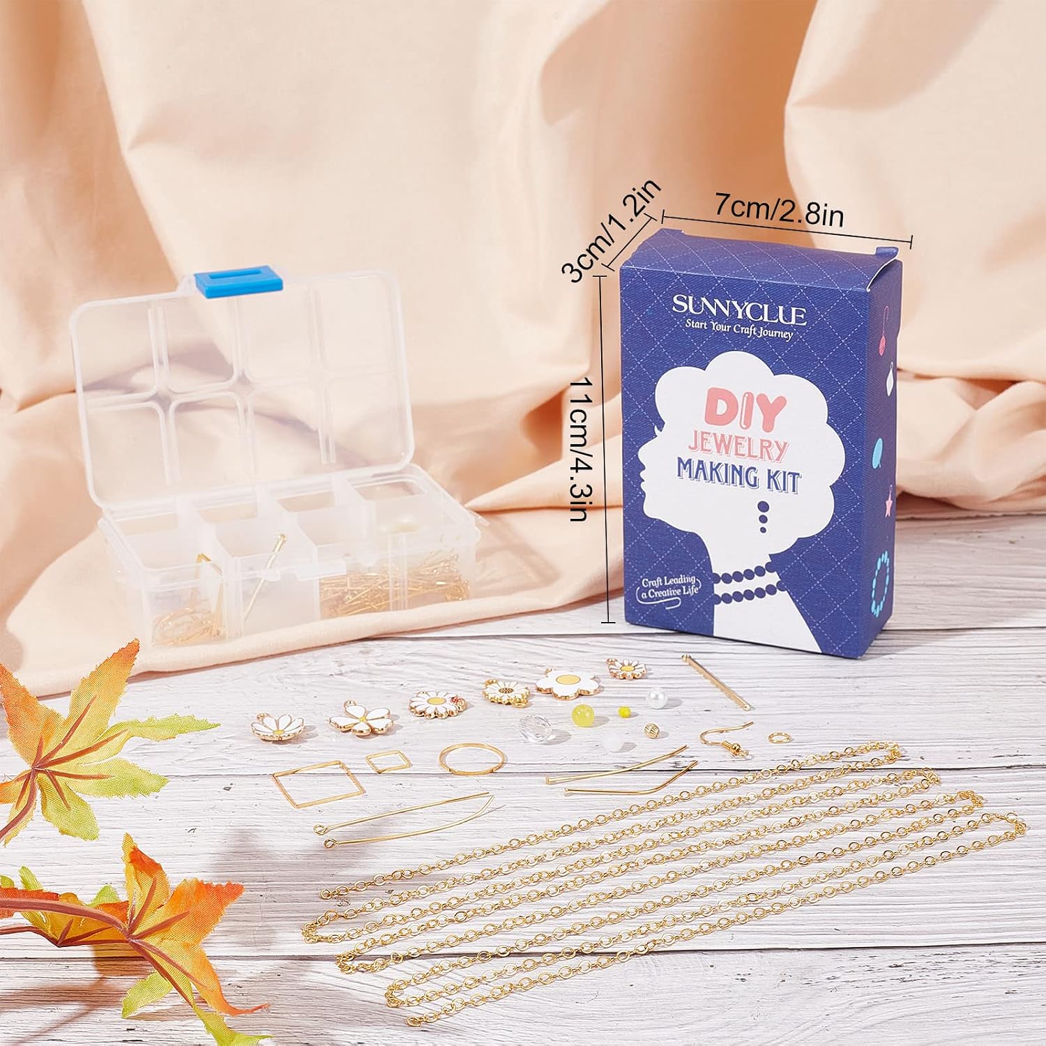 SUNNYCLUE 1 Box DIY 10 Pairs Thanksgiving Day Daisy Flower Charms Earrings Making Starter Kit White Enamel Flower Charms Glass Beads Linking Rings Earring Hooks for Jewelry Making Kits Adult Women