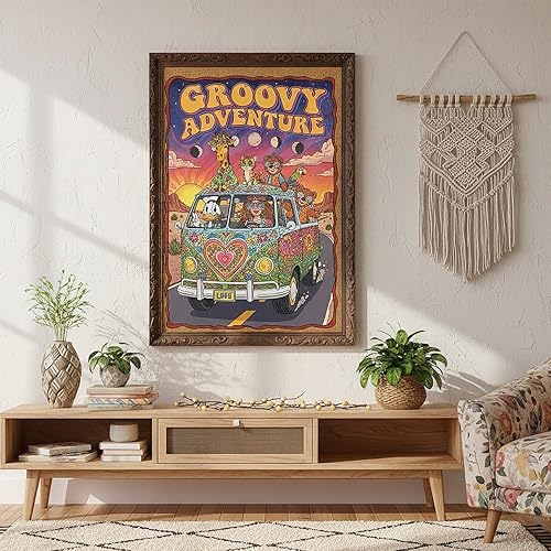 Miniatura 3 de Dekomundo Groovy Adventure Hippie Van Poster  Retro Psychedelic 70s Art Print  Colorful VW Bus Cartoon Animals & Characters  Bohemian Room Decor