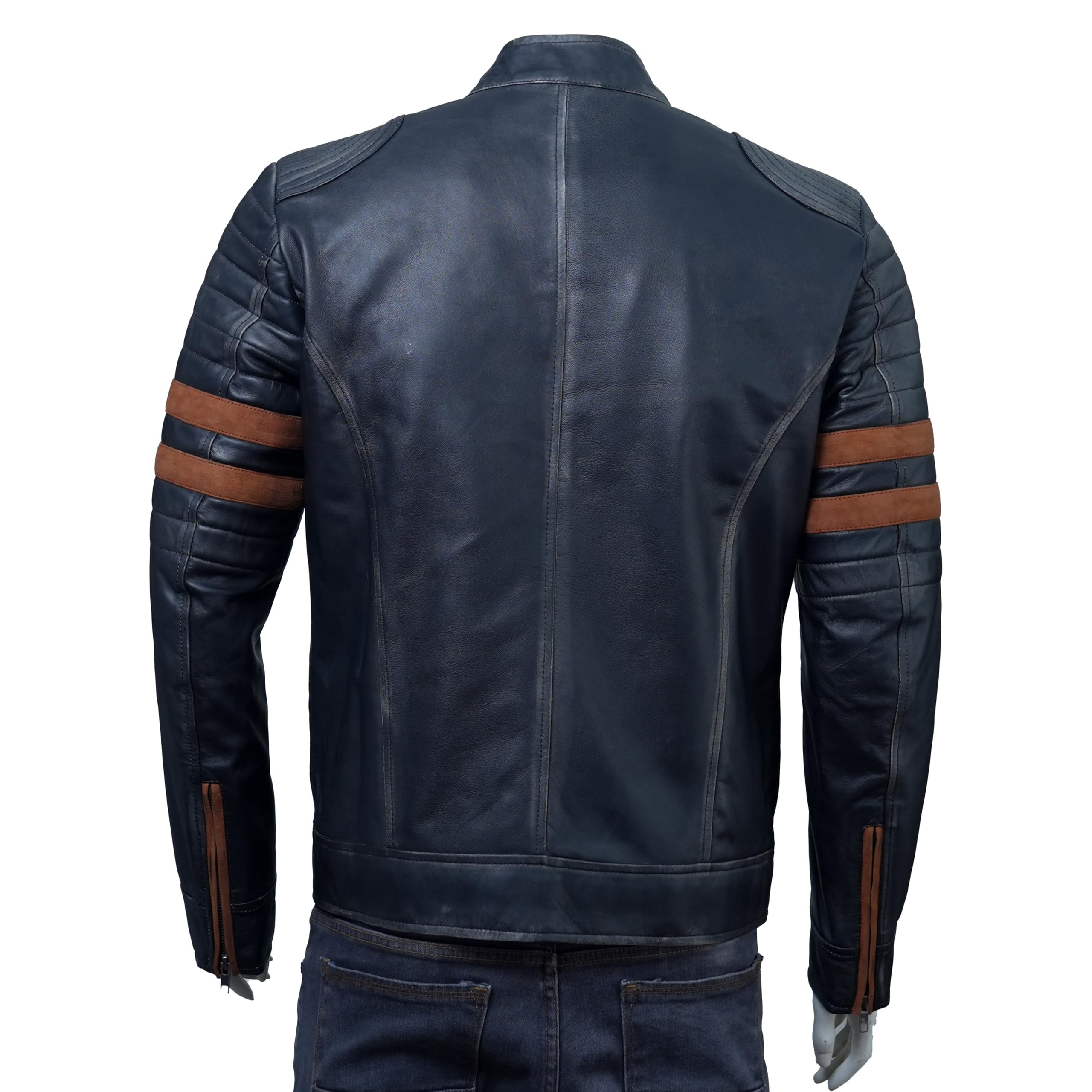 Cafe Racer Retro 2 Cazadora motera de cuero envejecido de estilo vintage para hombre, negro