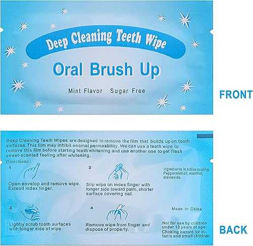 Miniatura 4 de Toallitas para dedos orales con sabor a menta Toallitas blanqueadoras de dientes Toallitas de limpieza oral (azul claro, 60 piezas)