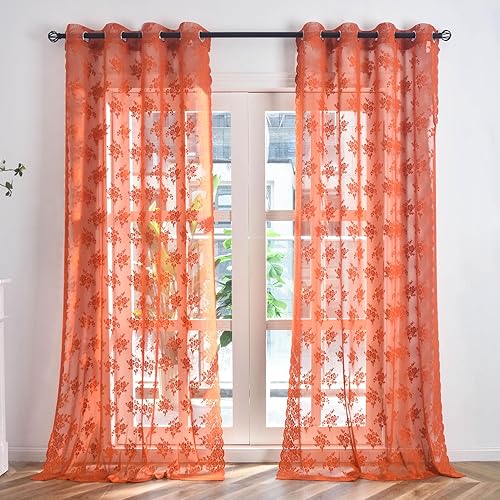 Miniatura 9 de Kotile - Cortinas con ojales de 95 pulgadas de largo, juego de 2 cortinas de encaje semi-traslúcidas de estilo rústico floral para sala de estar