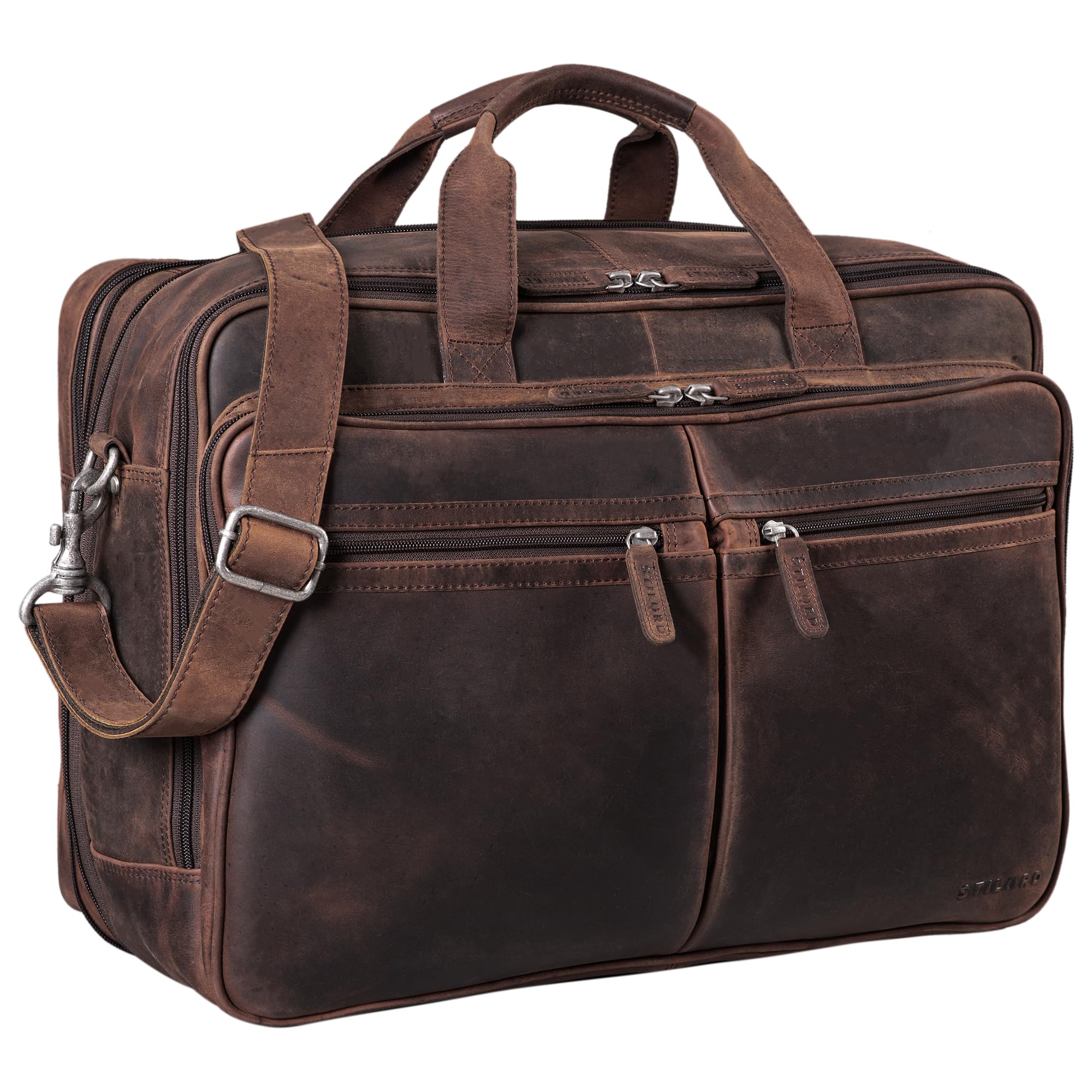 STILORD Gigantus XXL Aktentasche Leder Laptoptasche 17,3 Zoll bis 19 Zoll Sehr Große Umhängetasche Arbeitstasche Bürotasche Businesstasche Echtleder für Damen u. Herren Farbe:schwarz