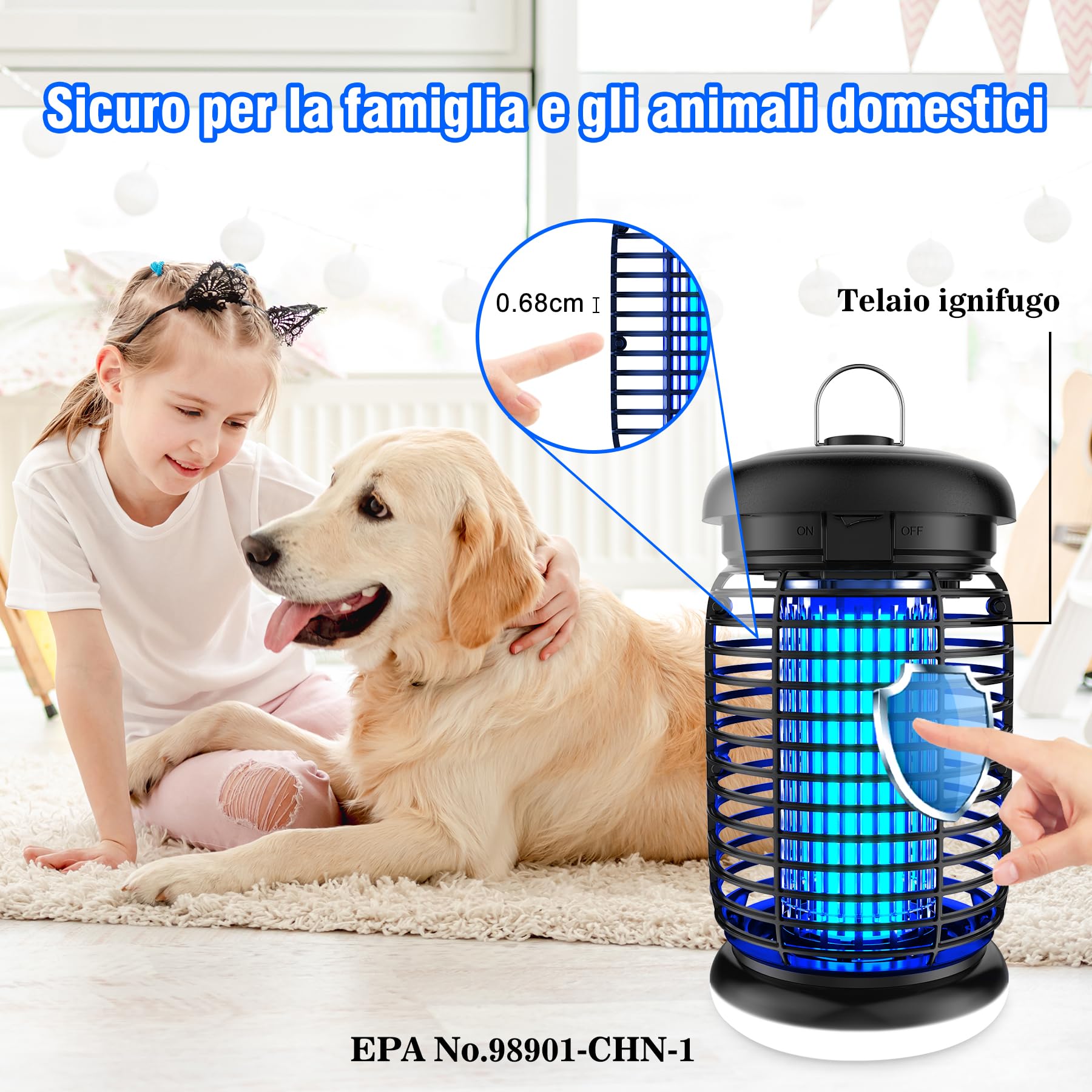 seenlast Lampada Antizanzare Elettrica, Lampada Zanzare 15W 4200V UV Zanzariera Elettrica Impermeabile IPX4, Uccidi Trappola Insetticida Zanzare per Giardino Interno Esterno (Con Gancio e Led Luce)