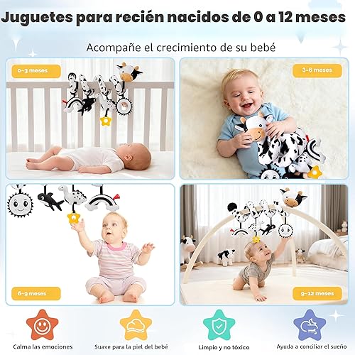 Miniatura 3 de Asiento de coche en espiral para bebés de 0 a 6 meses, asiento de coche para bebé, juguetes sensoriales de alto contraste, accesorios para colgar