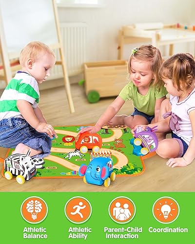 Miniatura 6 de Vanmor Juguetes de auto para bebés de 12 meses, tapete musical con 4 animales suaves para niños de 1 año, juguetes suaves de aprendizaje para bebés