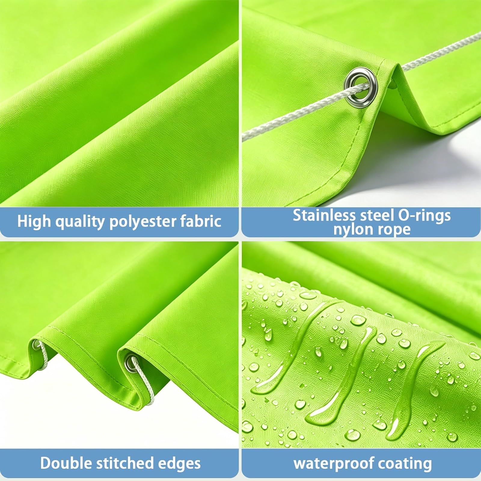 Toldo Retráctil de Onda 100 x 1000 cm Impermeable Ondulada Toldos Exterior Protección Rayos UV Resistente Al Desgarro con Ojales y Cuerdas para Jardín Porche Patio Barbacoa, Verde Tierno
