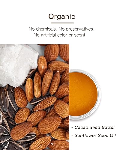 Bálsamo labial orgánico con mantequilla de semillas de cacao y aceite de semillas de girasol. Ingredientes comestibles para labios de bebé (L1 -
