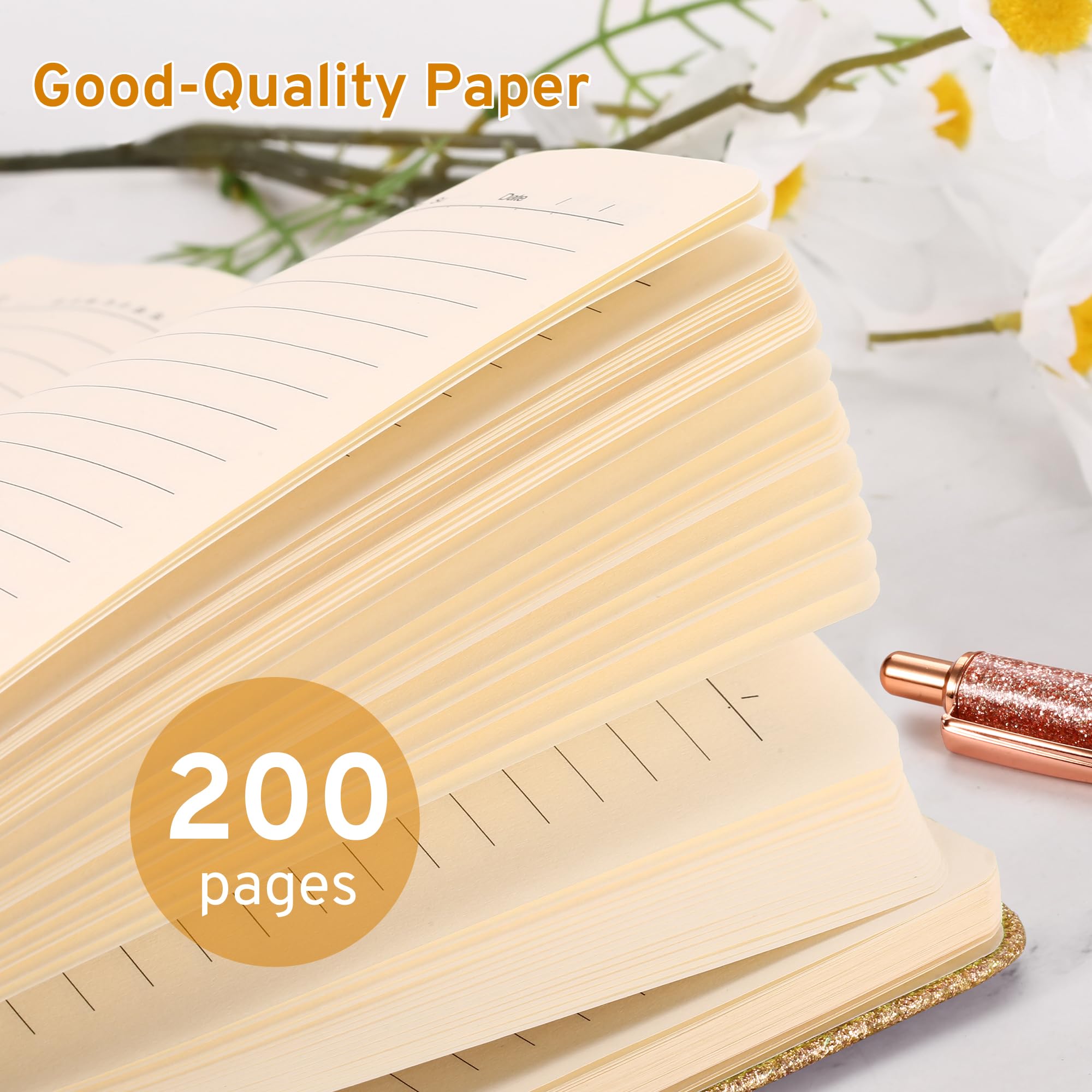 Taccuino dorato glitterato, 21,3 x 14,5 cm, 200 pagine a righe, senza perdita di capelli, diario scintillante per ragazze e donne, diario A5 con copertina rigida per scrittura, regalo di compleanno