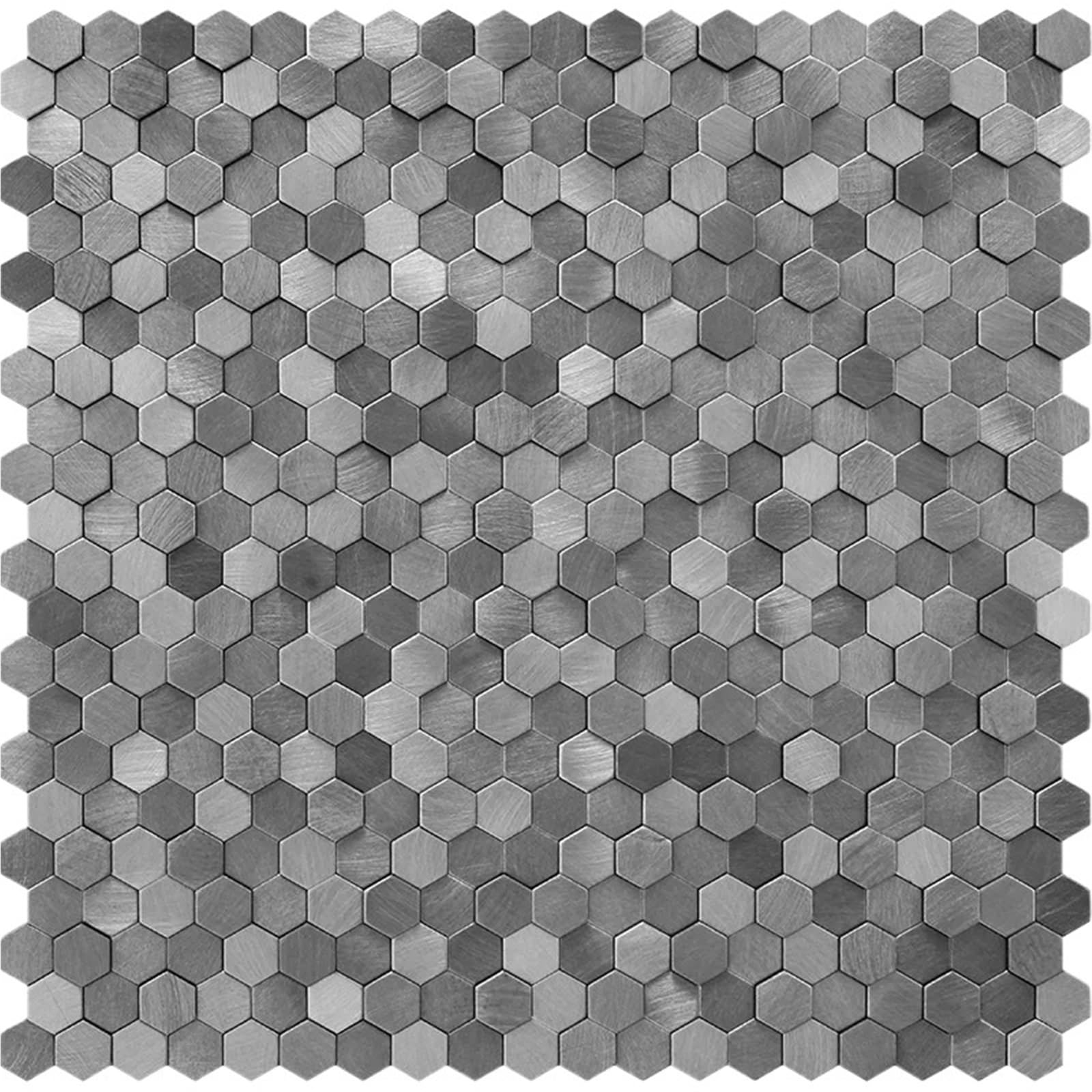 Metal splashback 1Pcs 3D Mosaic Metal Aluminum Backsplash Tiles - Peel and Stick Hexagon Panel Gold Waterproof Decor(Grey)