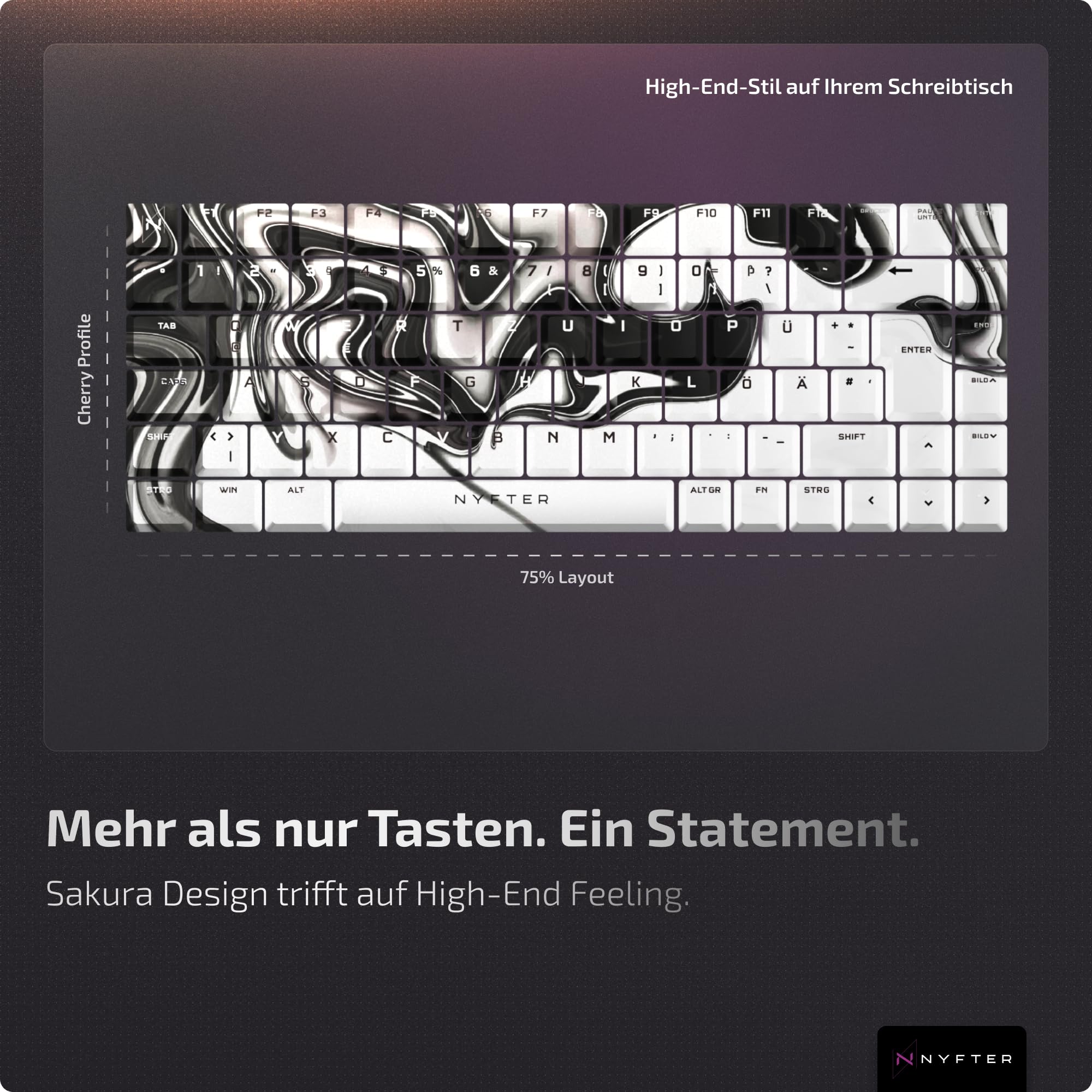 Nyfter - Premium Liquid Keycaps ISO 60% und 75% Custom Keycaps ISO Layout für Mechanische Tastaturen (75%)