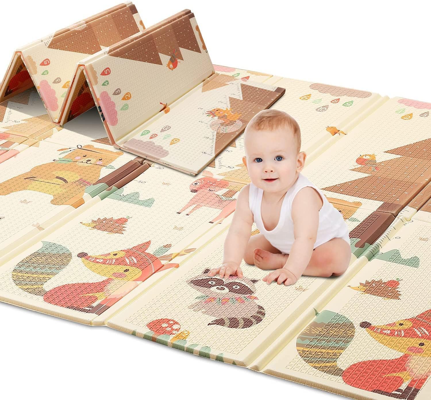HB.YE Baby Play Mat Crawling Mat ​Foldable Waterproof Anti-Slip Portable Child Floor Mat Living Room Mat for Toddlers,Infants,Kids (Beige) (Beige)