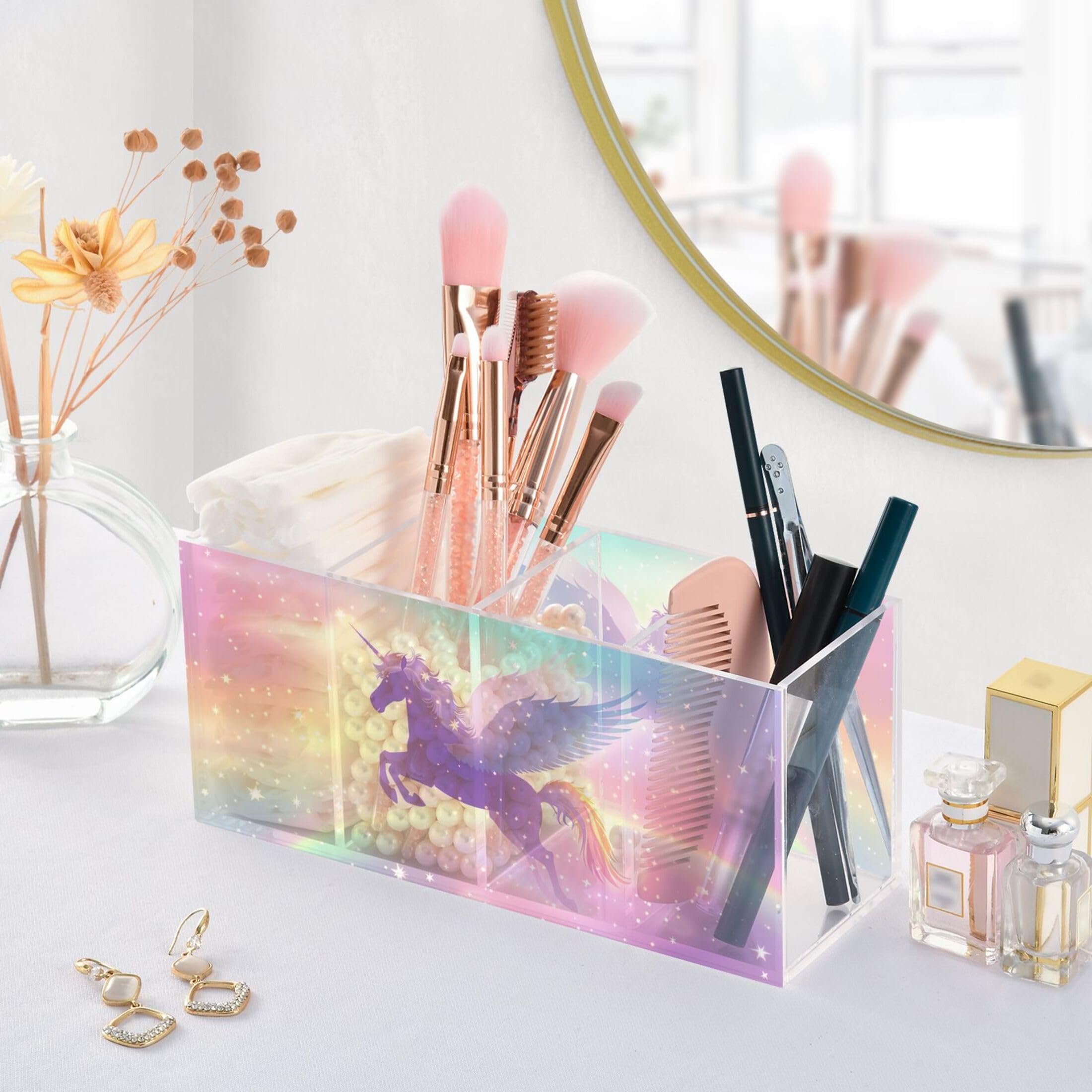Pen Holder For Desk, Rainbow Unicorn Pencil Holder Pen Cup Marker Holder Makeup Brush Holders Desk Accessories Workspace Organizers Home School Office