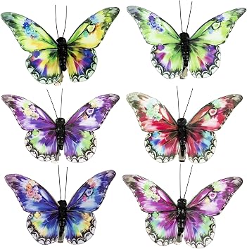 Cartanfill- Artificial Feather Simulation Watercolor Butterfly Party Decoration Set, a Set of 12 Pieces with Clips, Used for Home Decoration in 6 Colors.
