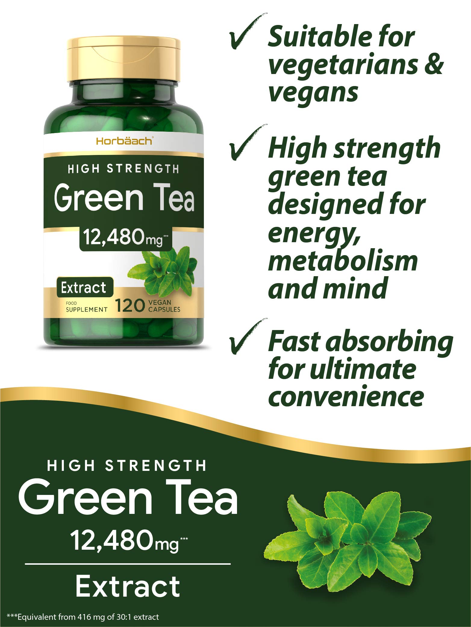 Green Tea Extract 12480mg 120 Vegan Capsules Antioxidant & Rich in