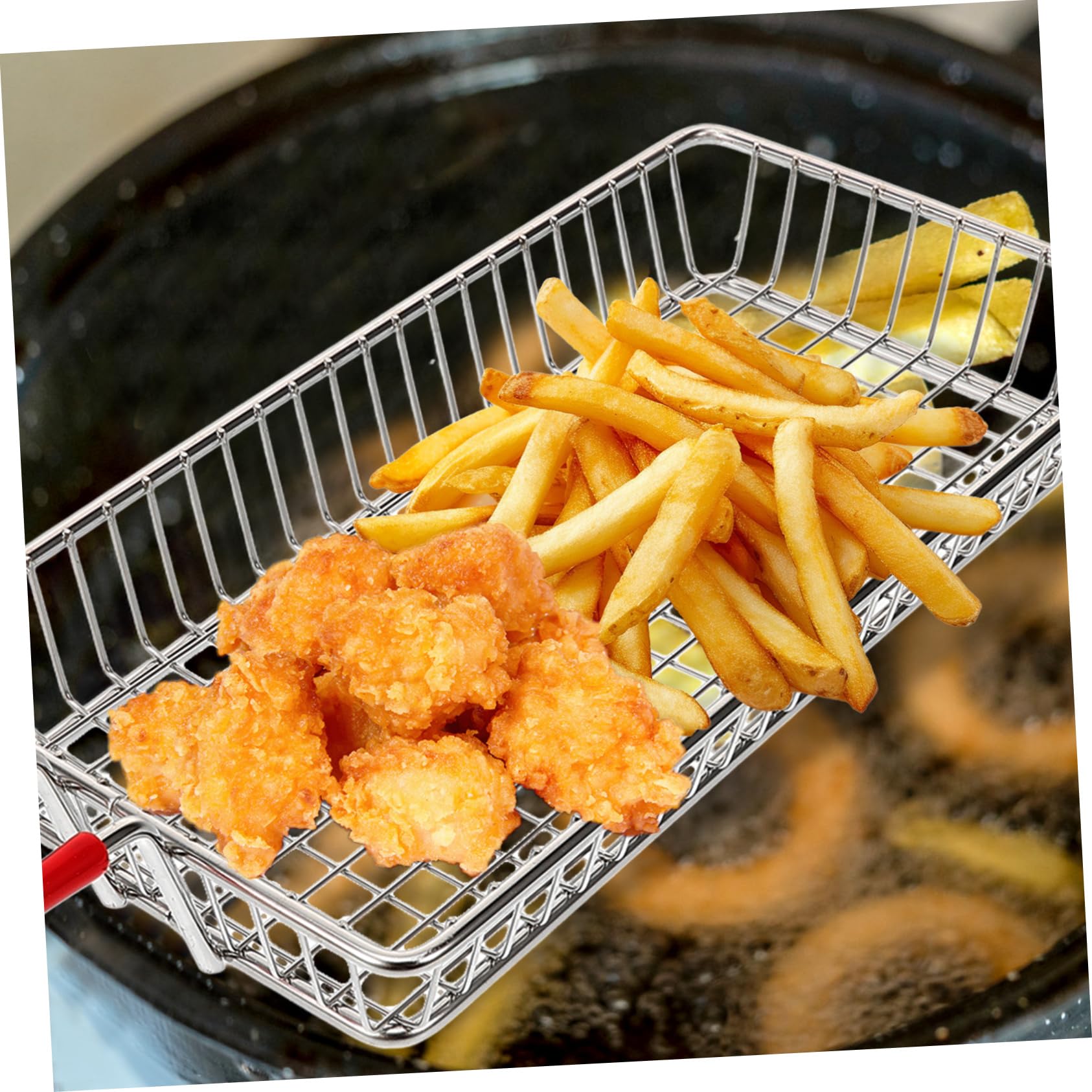 Cesta para Freír de Acero Inoxidable Rectangular Plata | Asa Antideslizante, Diseño Hueco, Uso en Hoteles y Restaurantes, Resistente Deformación