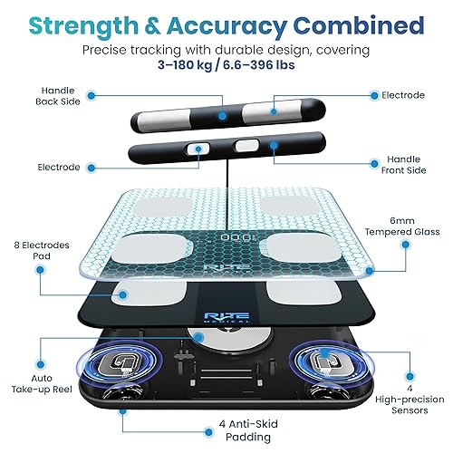 Miniatura 2 de Báscula de peso inteligente de 8 electrodos para peso corporal con aplicación móvil  Báscula de peso digital  Tecnología BIA para IMC, masa muscular