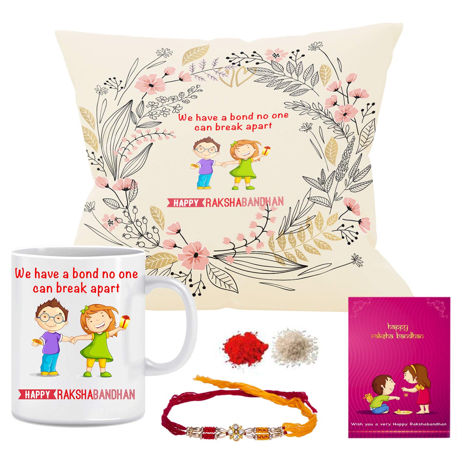 Next Bazaar Rakshabandhan we Have a Bond no one can Break Apart Siblings Quote Printed White Coffee Mug and Cushion Cover 12X12 with Filler for Brother