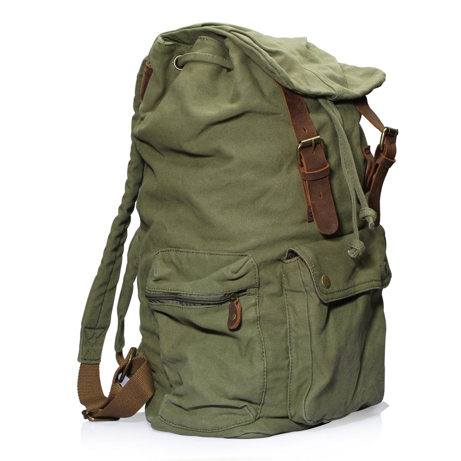 DRF Zaino da uomo o da donna in pelle d'epoca tela zaino trekking viaggio #BG04(Verde Olive) | Alta Qualità, hikking, Viaggio, Per Scuola,retro