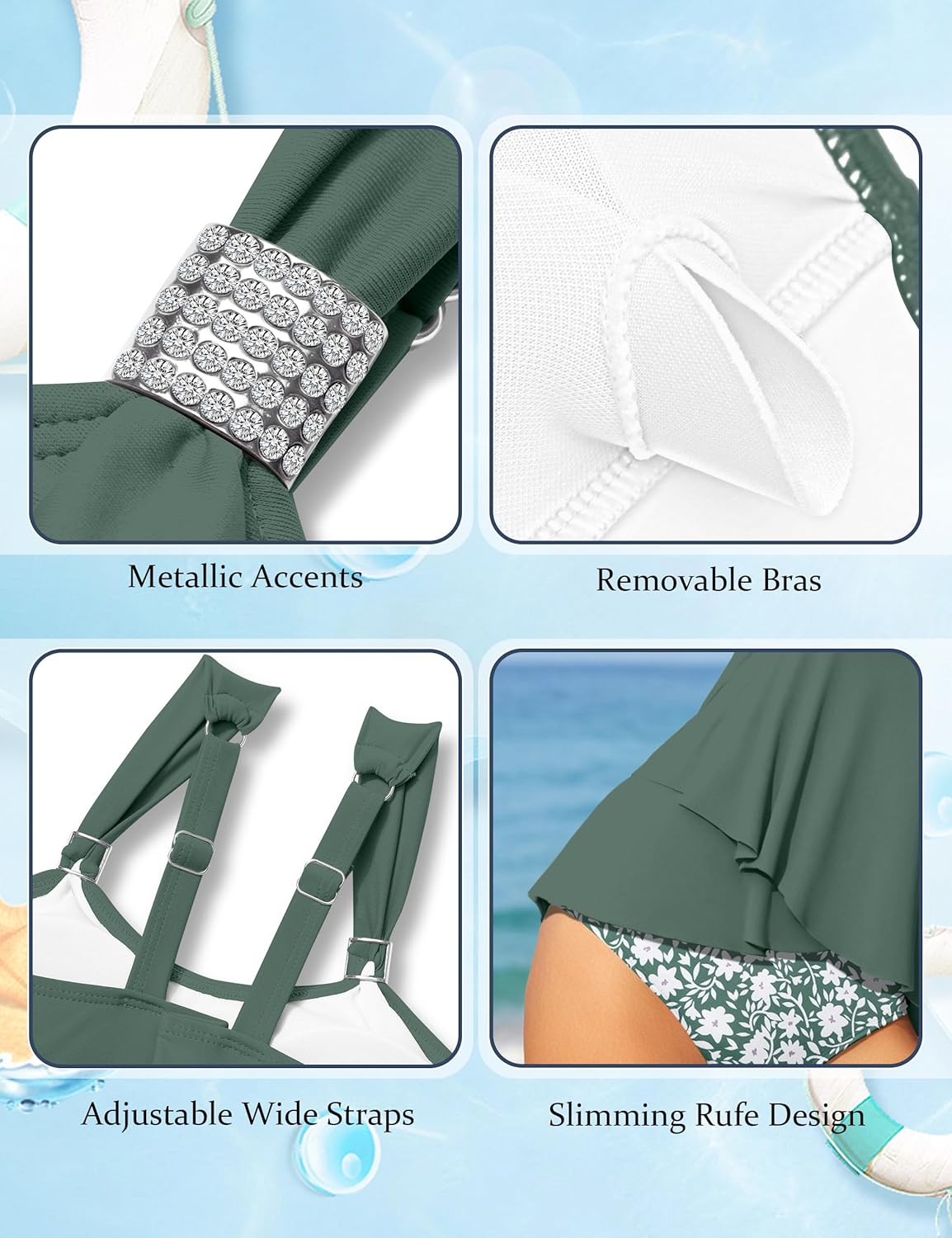 Shallmu Girls Swimsuits Two Piece Bathing Suits Ruffle with Metal Decoration Girls Tankini 9-18 Years - Image 4