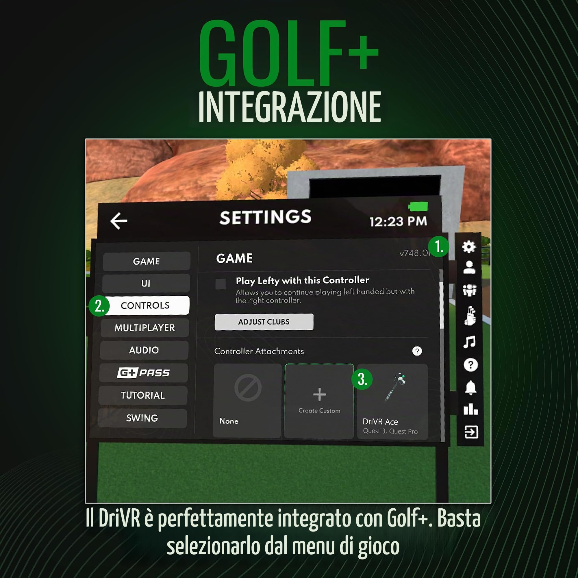 DeadEyeVR - DriVR Golf Club per Meta Quest 3 & PRO - Simulatore di Golf VR Realistico - Impugnatura ponderata VR Club per Un Gioco Migliorato