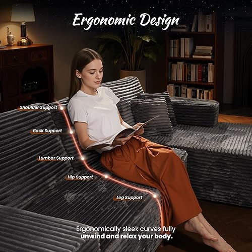 Miniatura 9 de ovios Sofá modular de nube para sala de estar, sofá modular sin hueso con piel de felpa, no requiere montaje, cómodo juego de sofás con espuma