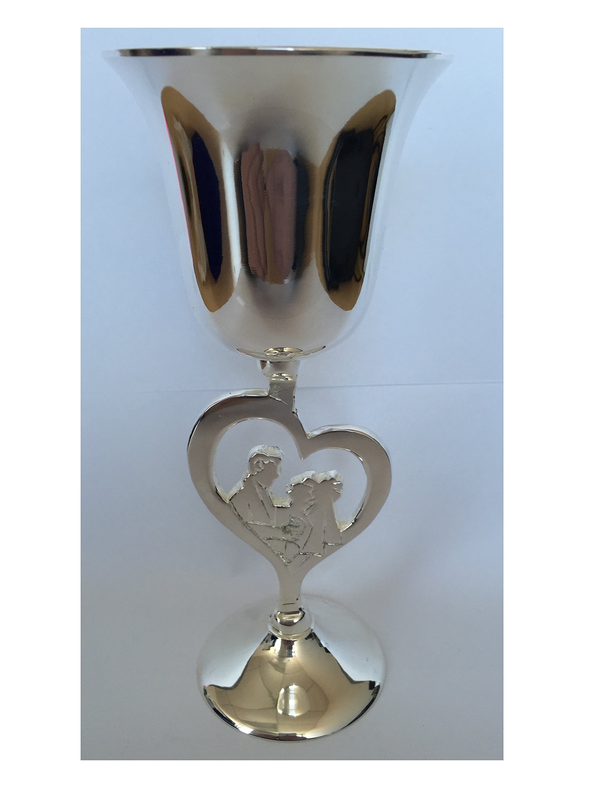 Alef Judaica Wedding Bride & Groom Embrace Kiddush Cup Goblet - Silver Colored with Heart Center