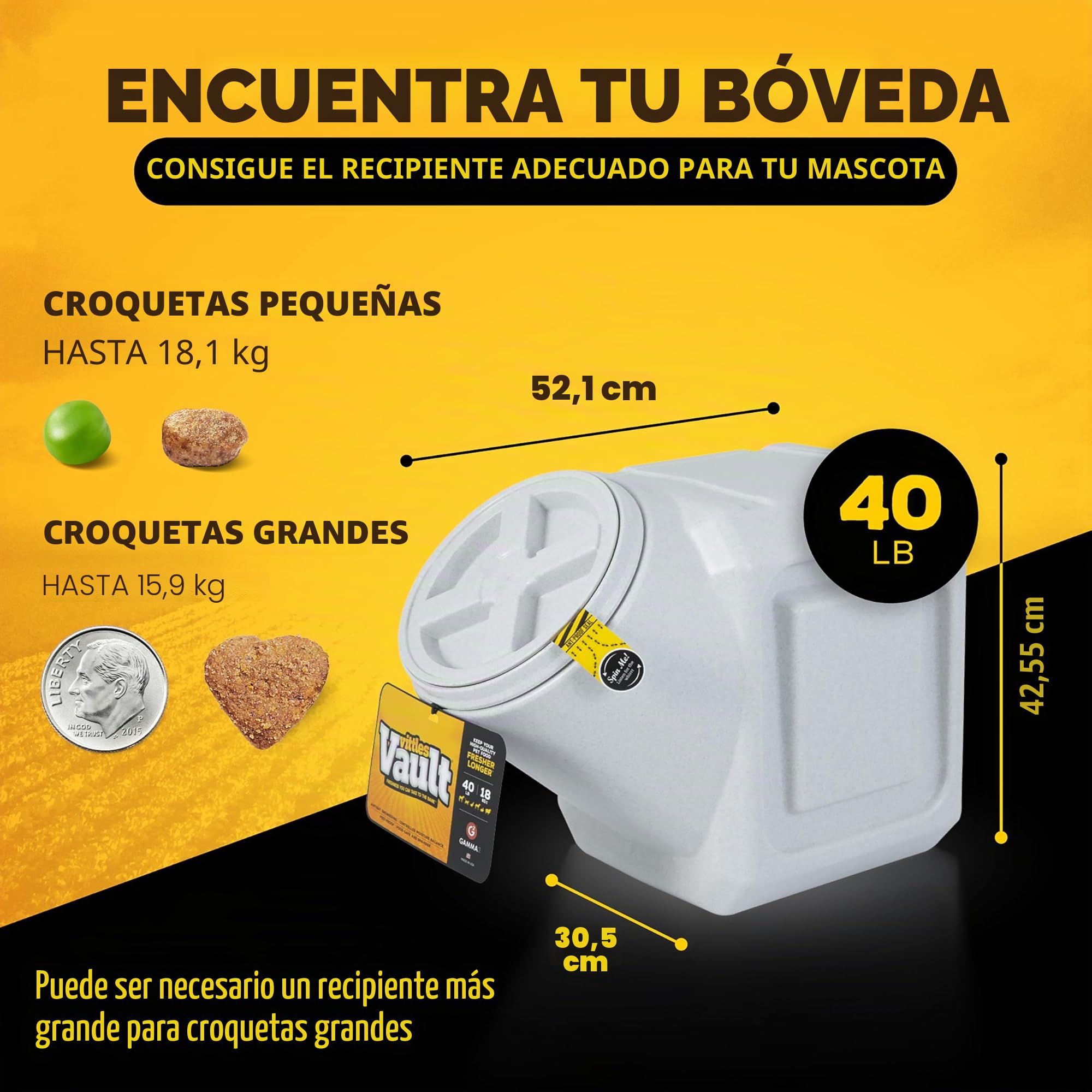 Gamma2 Vittles Vault - Contenedor apilable de almacenamiento de alimentos para perros con tapa hermética, para hasta 40 libras de comida seca para mascotas, para gatos y cachorros, plástico sin BPA,