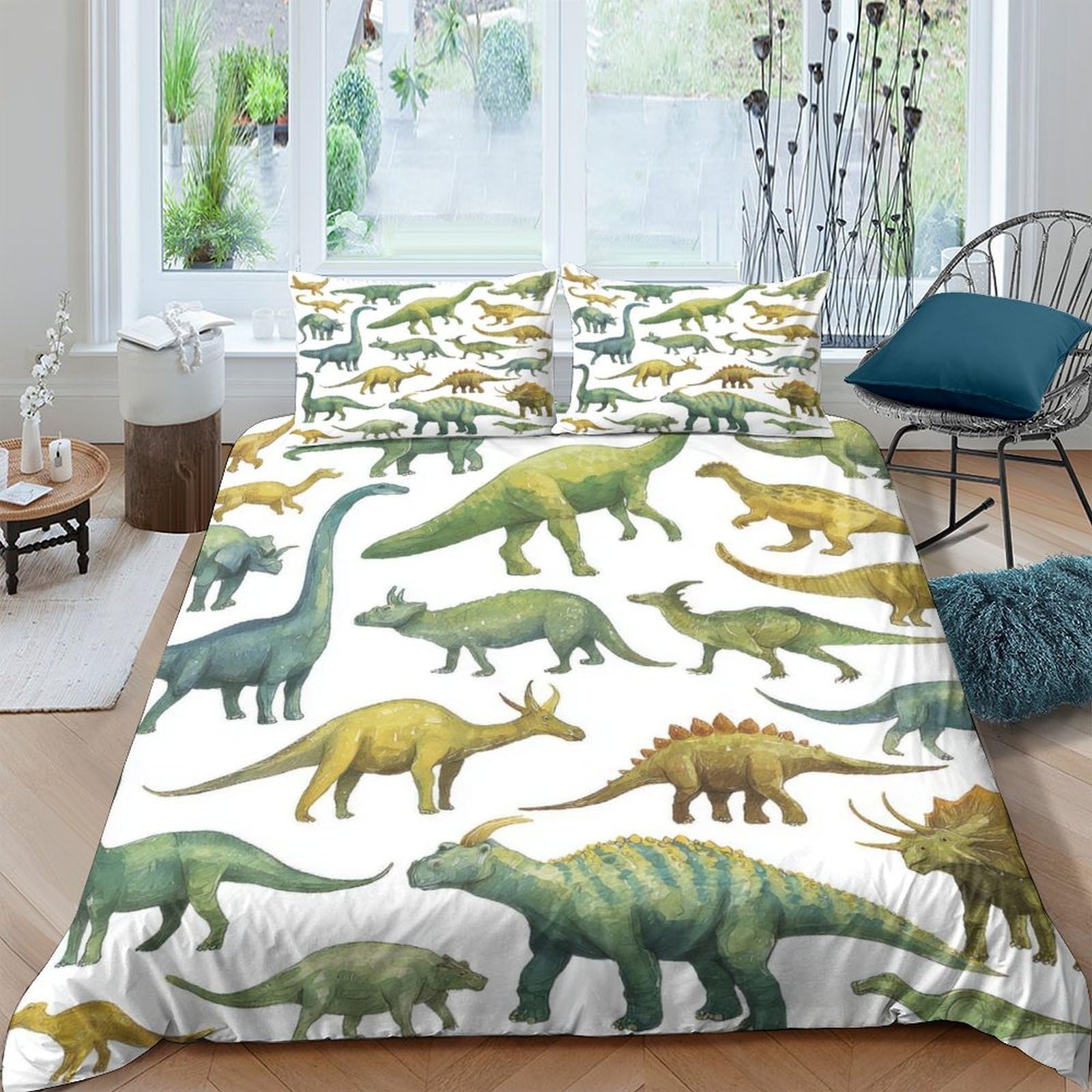 GPLZQXKJNH 3D Printed Dinosaur Pattern Duvet Cover Microfiber Breathable Jurassic Animal Bedding Set with 2 Pillowcases for Bedroom Decor Single（135x200cm）