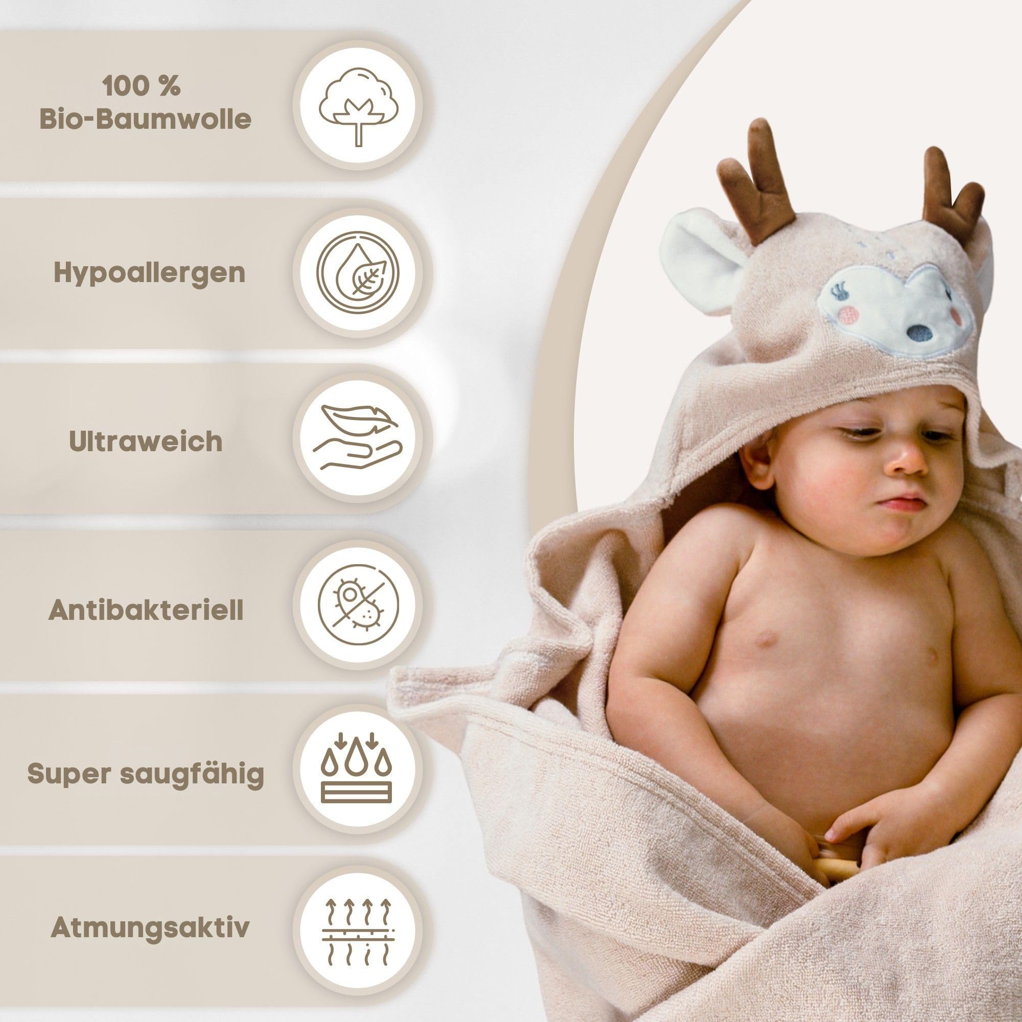 Baby Handtuch Kapuze aus 100% Bio-Baumwolle – Baby Badetuch mit kapuze superweich – Ideal als Badeponcho und Bademantel für Jungen und Mädchen 0-4 Jahre – Geschenk zur Geburt Mädchen & Junge