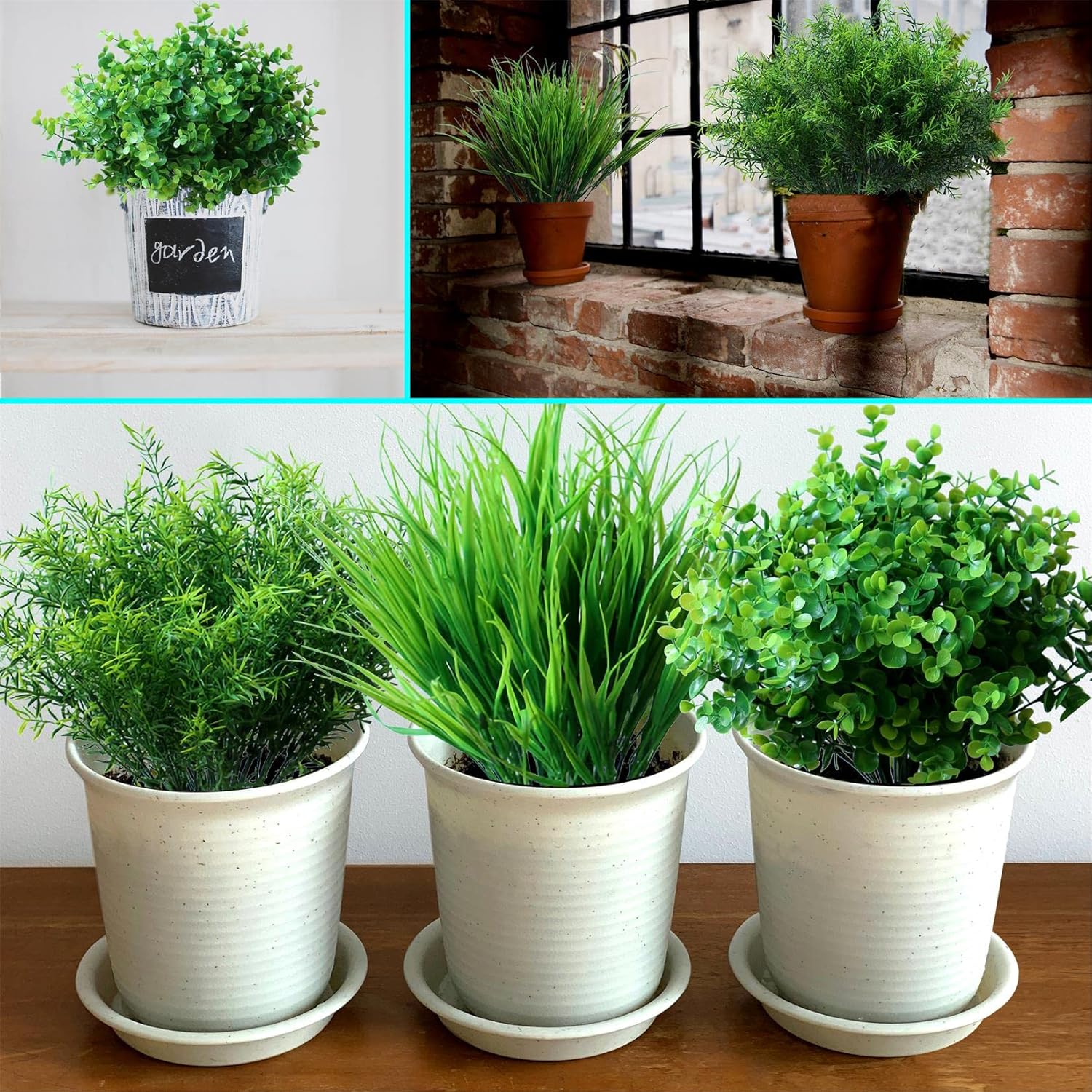 18 Bundles Artificial Plants Grass Indoor Outdoor UV Resistant Plastic Fake Bushes Plants Shrubs Greenery Flowers Arrangement for Pots, Hanging Baskets, Porch, Window Box, Wedding, Garden