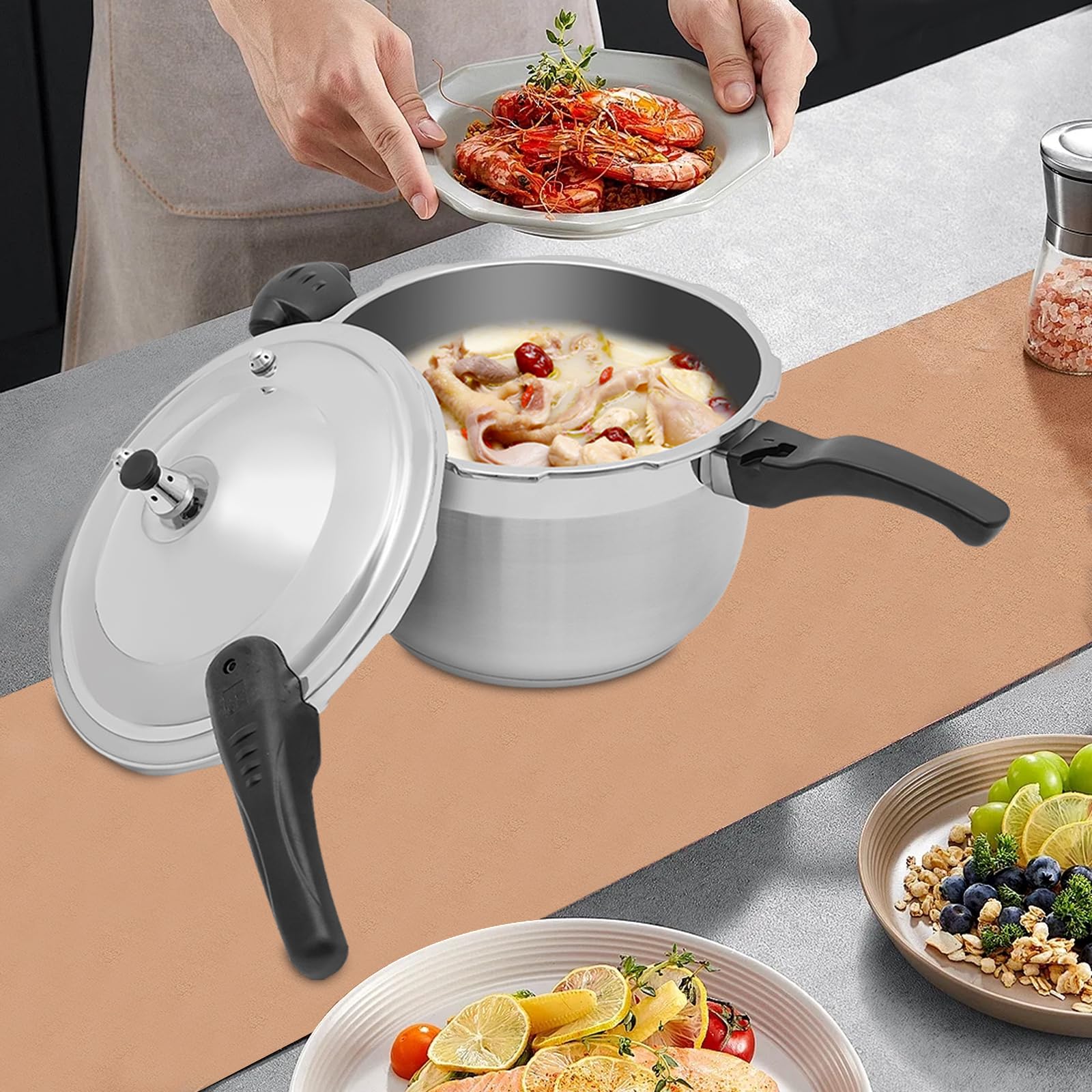 Stainless Steel Pressure Cooker, 80KAP Multifunctional Pressure Cookers with Safety Valve and Handle, for Hotels, Restaurants, Families, School Canteens